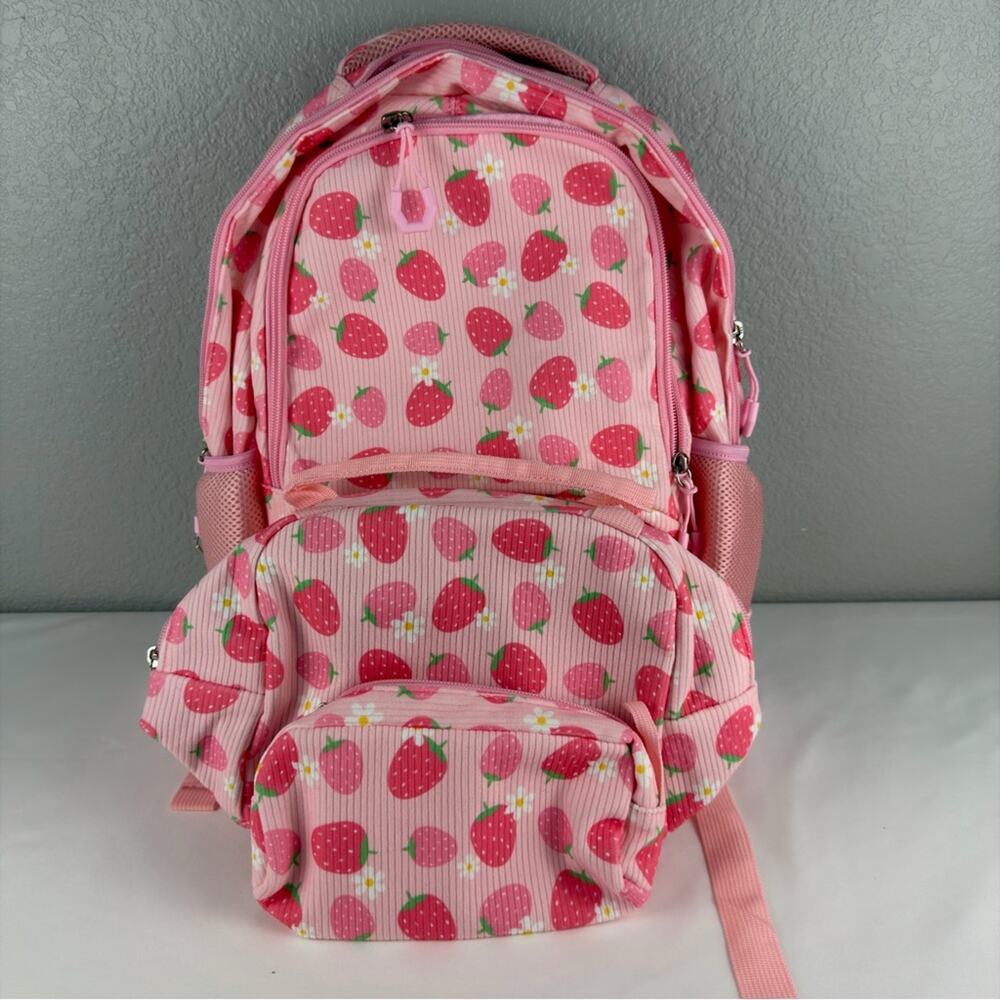 NWOT Charming Pink Strawberry Kids Backpack, lunch bag, pencil case - Picture 8 of 10